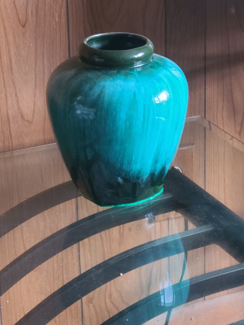 Vintage Teal and Dark Green Glazed Vase